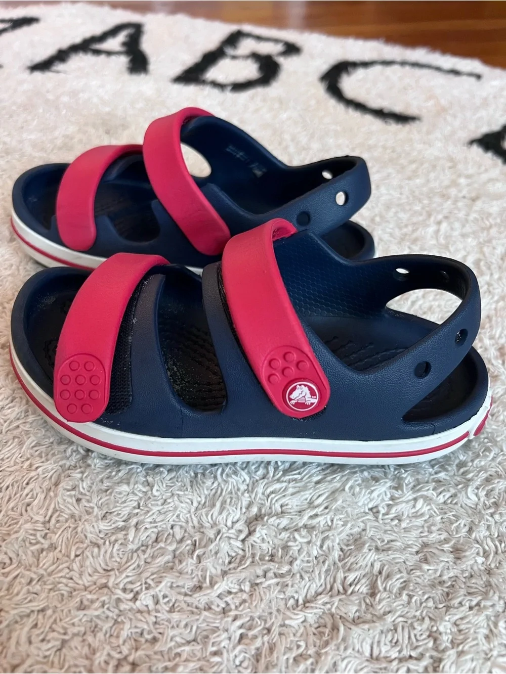 CROCS Kids Navy and Pink Hook-and-Loop Sandals